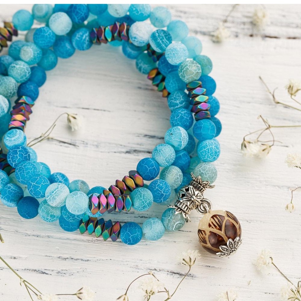 Blue Beaded Bracelet with Silver Accents